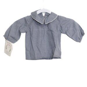 Vintage Size 6M Baby Blue Gingham Long Sleeve Shirt With Peter Pan Collar